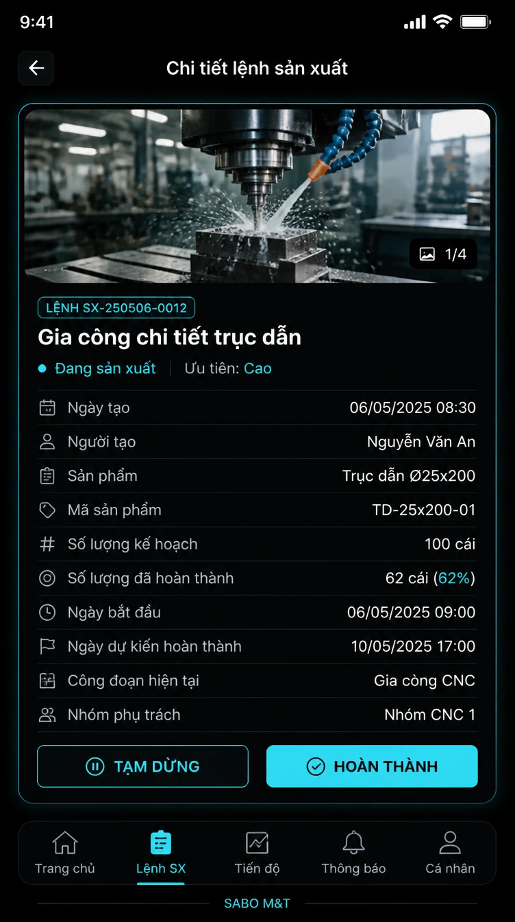 Giao diện mobile xưởng sản xuất nhỏ — màn 8