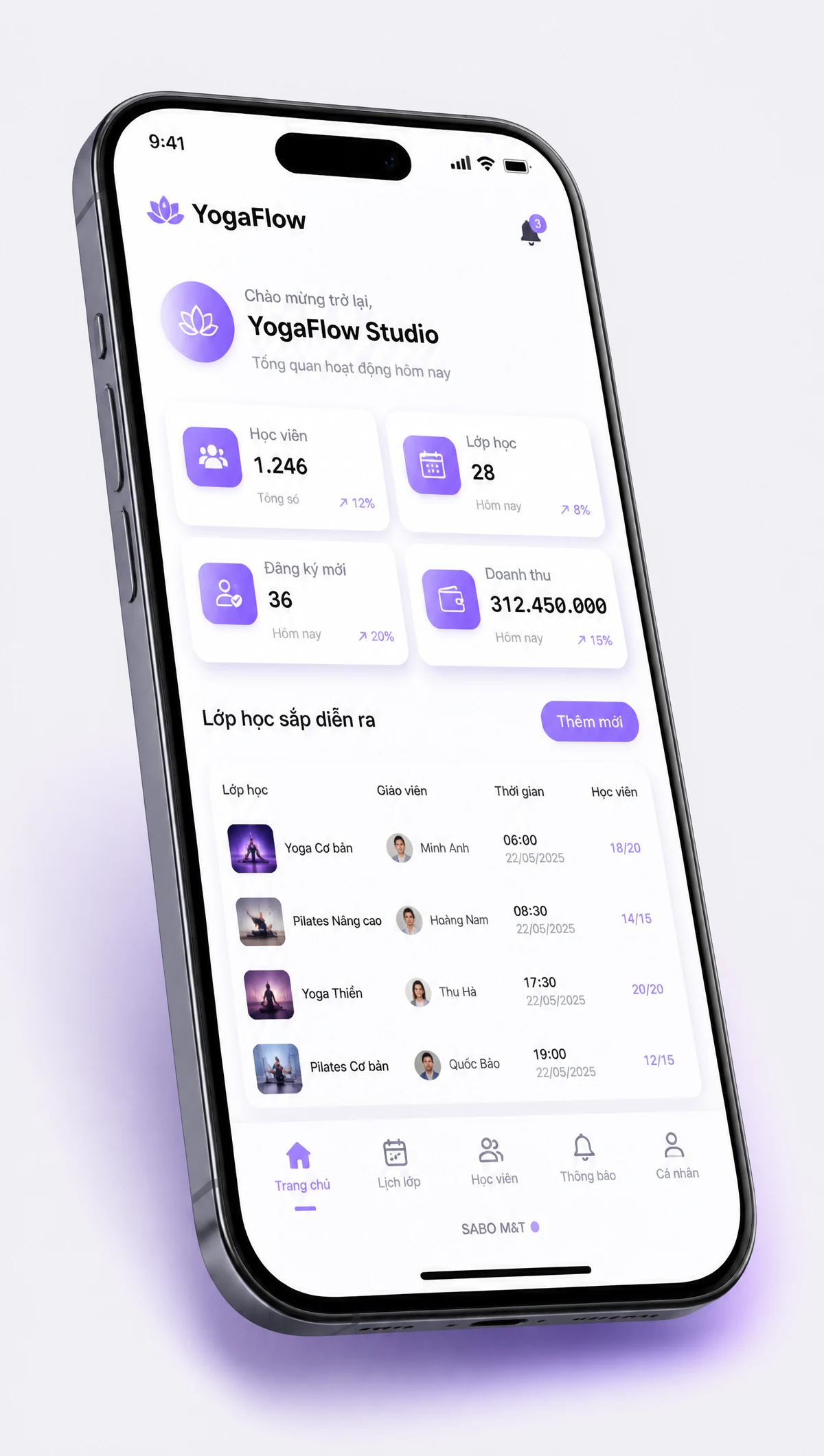 Giao diện mobile phòng yoga – pilates — màn 1