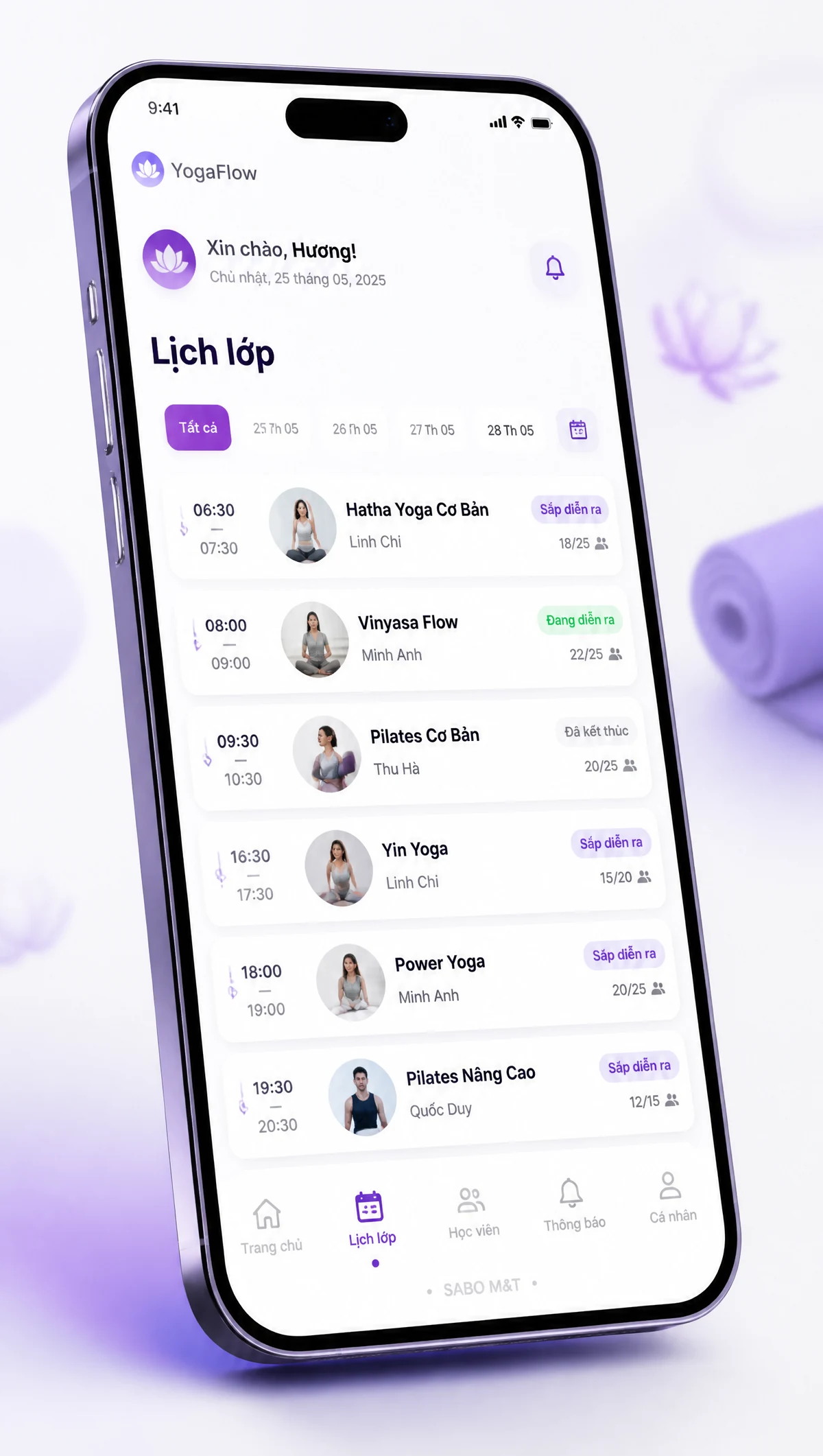 Giao diện mobile phòng yoga – pilates — màn 2