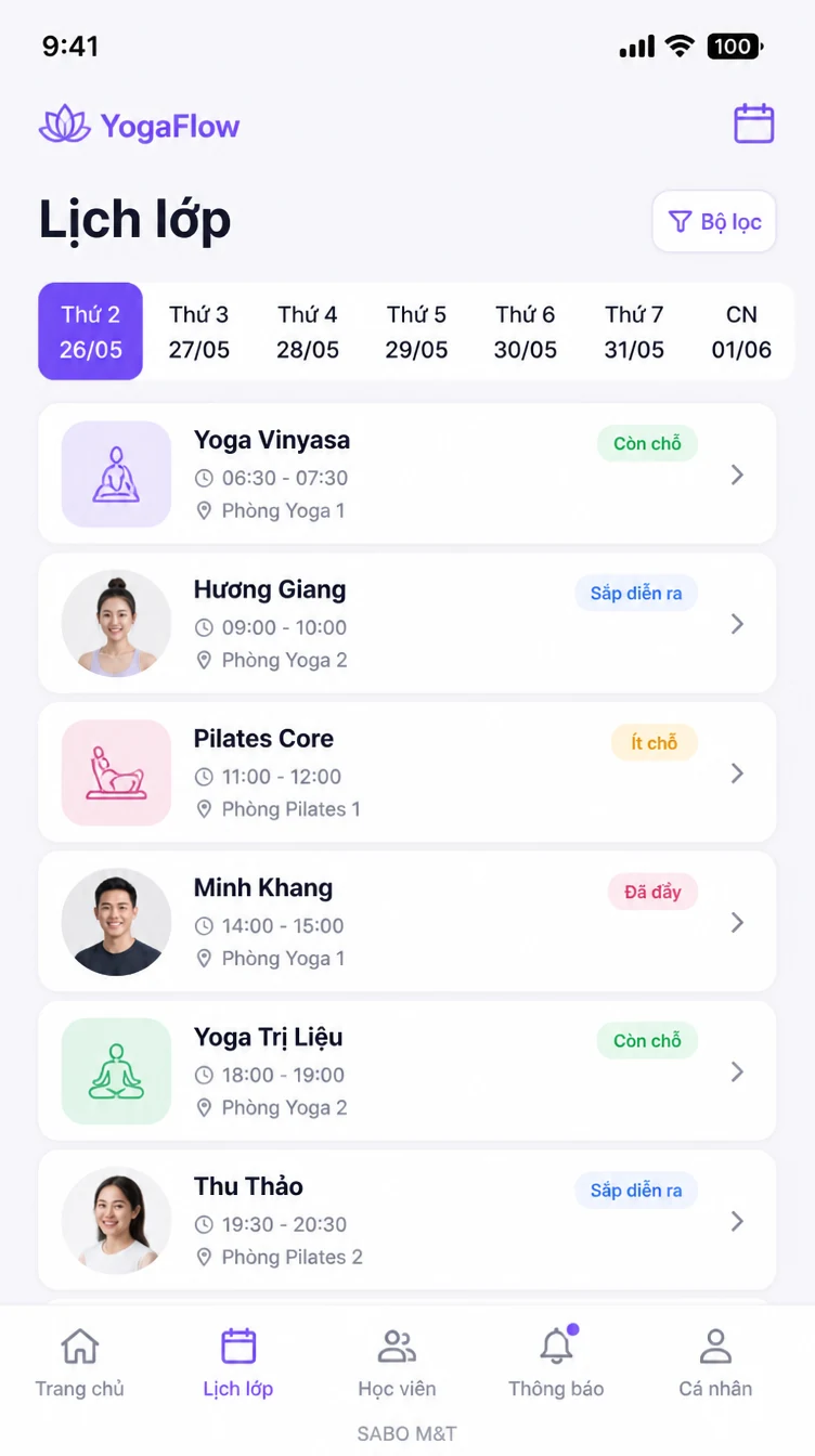 Giao diện mobile phòng yoga – pilates — màn 7