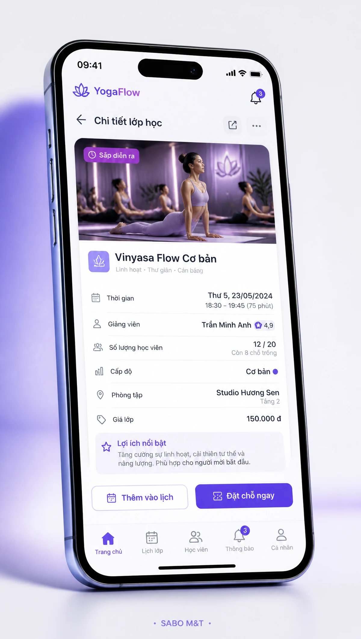 Giao diện mobile phòng yoga – pilates — màn 3