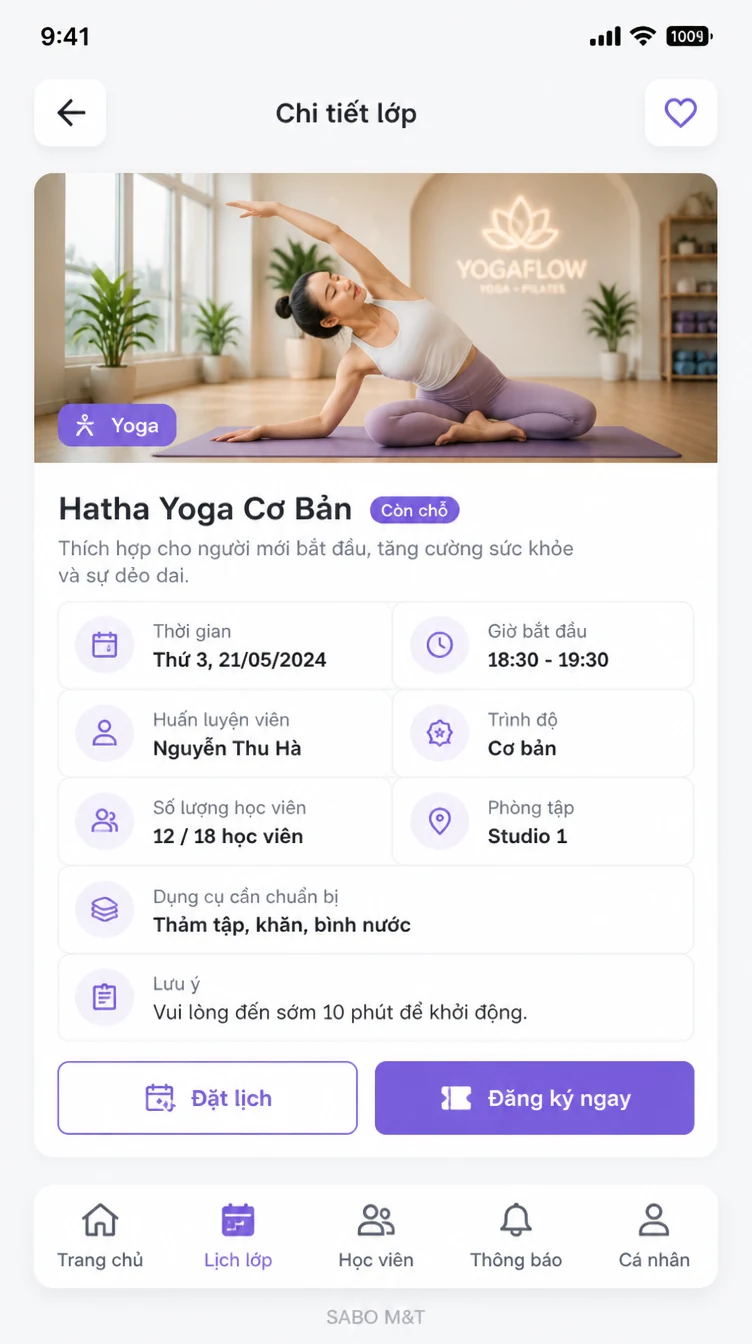 Giao diện mobile phòng yoga – pilates — màn 8