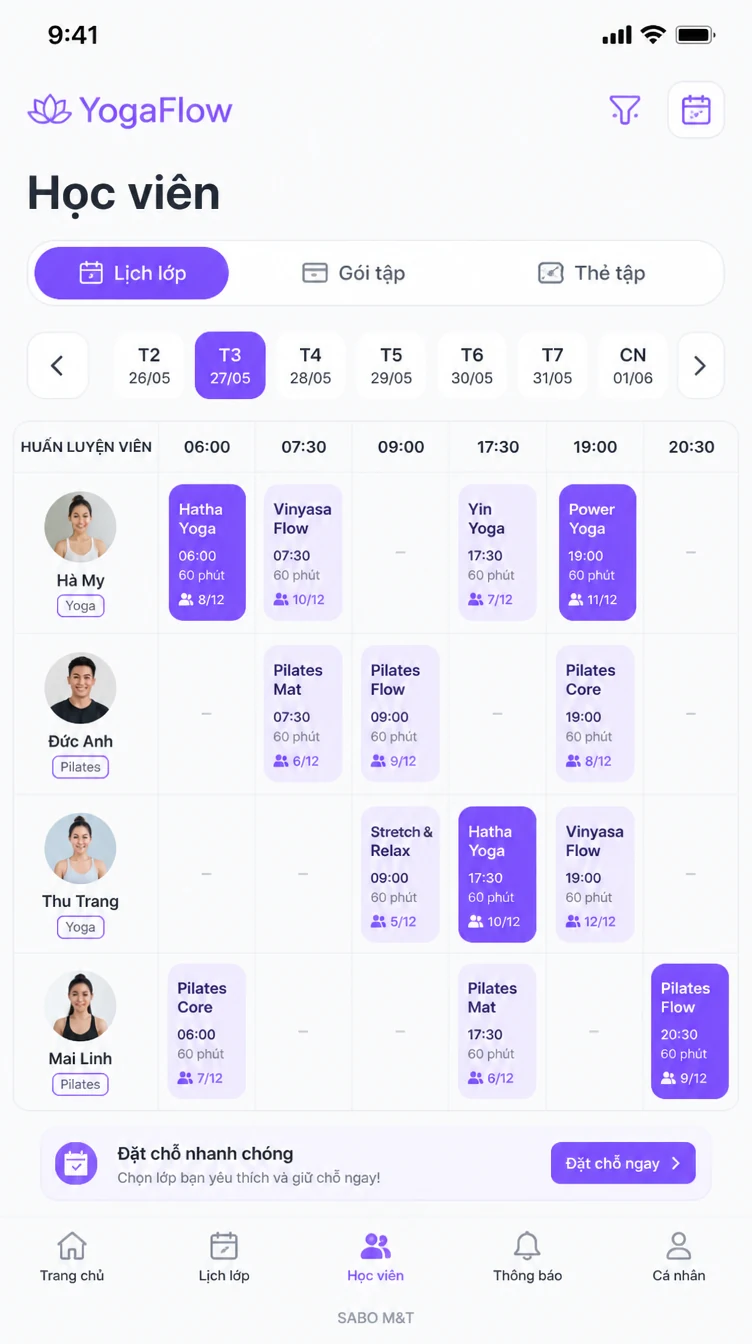 Giao diện mobile phòng yoga – pilates — màn 9