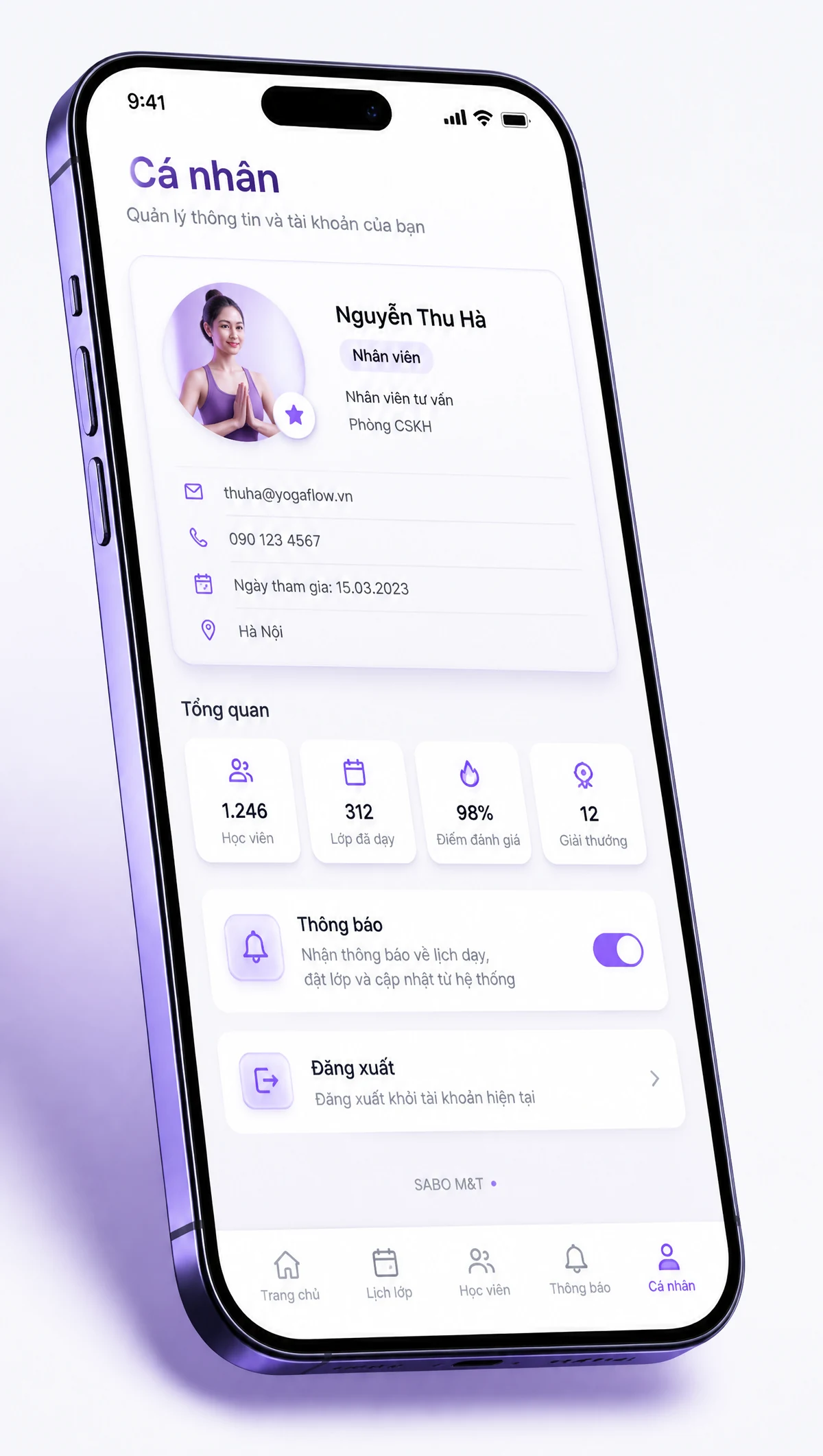 Giao diện mobile phòng yoga – pilates — màn 5