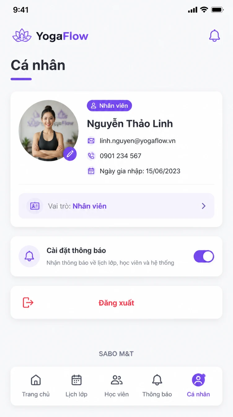 Giao diện mobile phòng yoga – pilates — màn 10